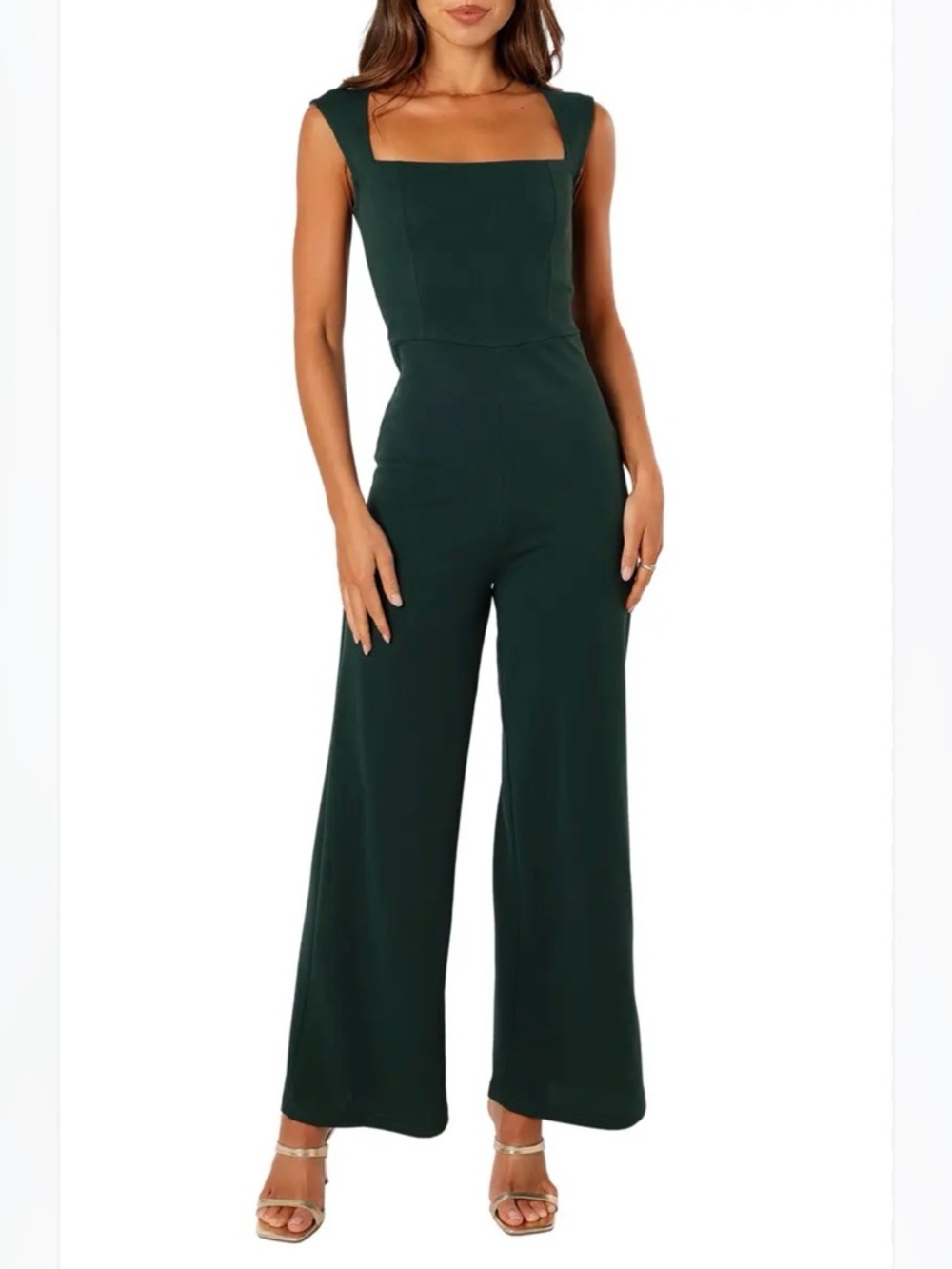 Petal & Pup Iris Square Neck Emerald Green Square-Neck Wide-Leg Jumpsuit NWOT